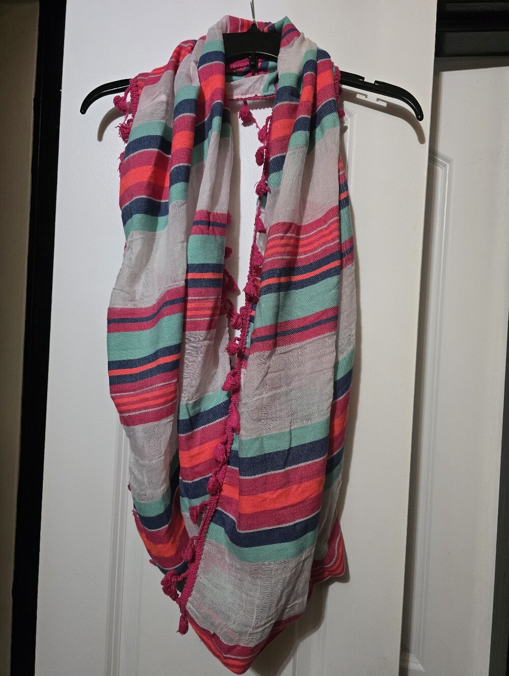 Women's Rounded Multi Colored Infinity Scarf W Fringes